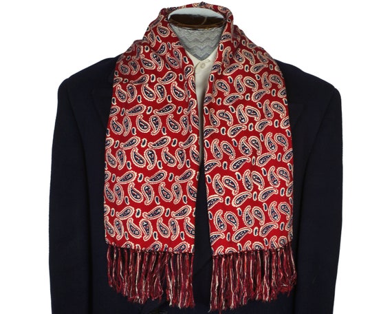Vintage Fringed Paisley Scarf Hand Printed Wool Ch