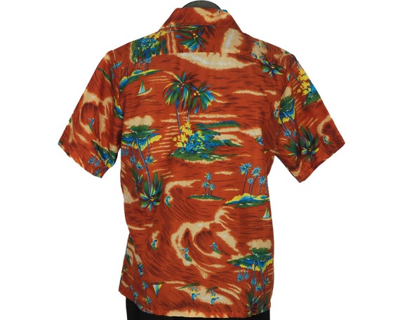 Vintage 70s Hawaiian Shirt Surfer Island Print Po… - image 3
