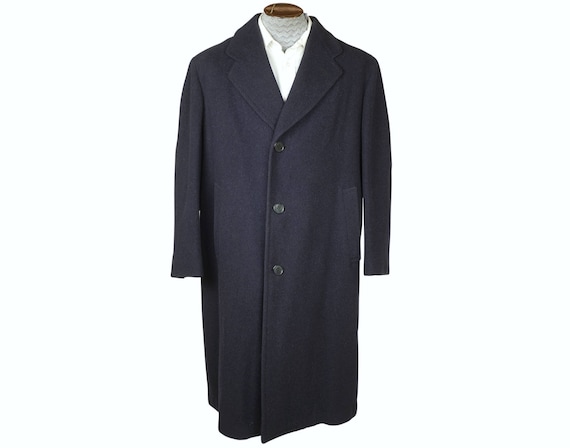 Vintage 1940s Mens Wool Coat Overcoat Slate Blue S