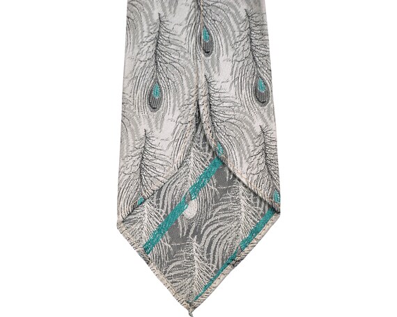 Vintage 1950s Necktie Woven Silk Peacock Feather … - image 4