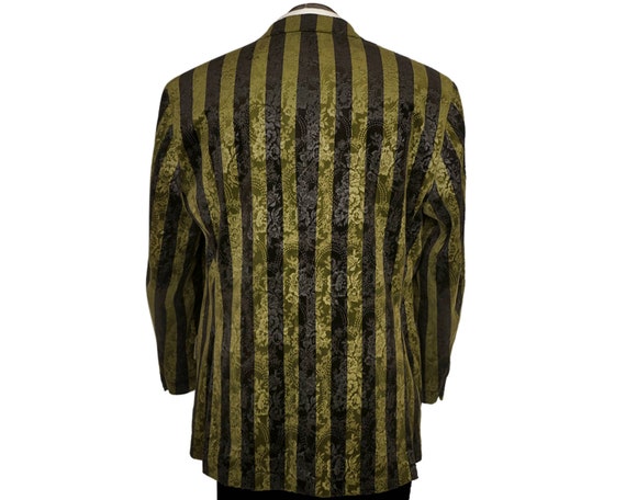 Vintage Brocade Velvet Jacket Green & Black Strip… - image 3