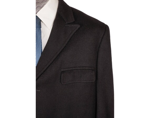 Vintage 1960s Mens Overcoat - Black Wool Cashmere… - image 3