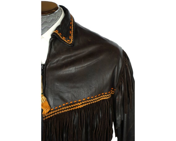 Vintage Fringed Leather Western Jacket Artisan Ma… - image 4