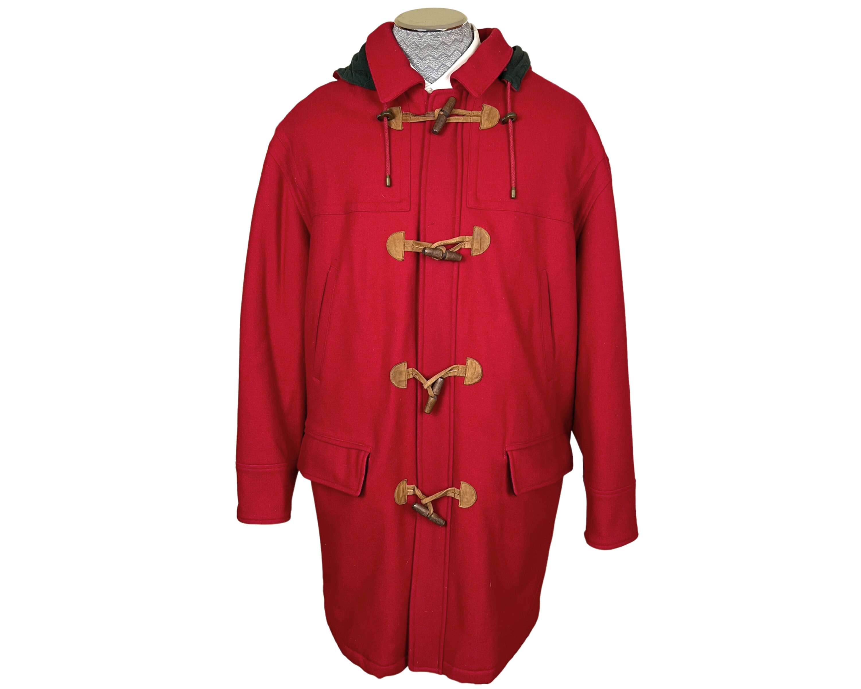 Vintage 1990s Duffle Coat Red Wool Blend W Toggles Gant the