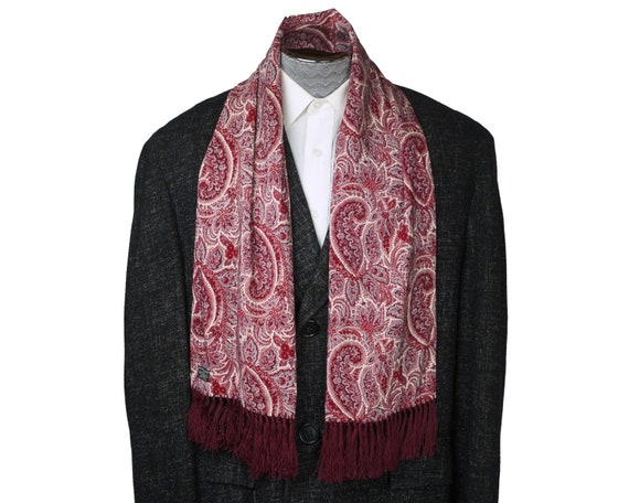 Vintage Tootal Fringed Scarf Maroon Paisley Mens 4