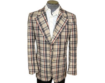 Chaqueta tipo blazer a cuadros estilo vintage de los años 70, talla 40.