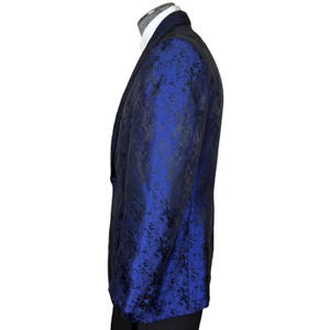 Vintage 1960s Shiny Blue Brocade Tuxedo Dinner Jacket Mens Size Medium image 3