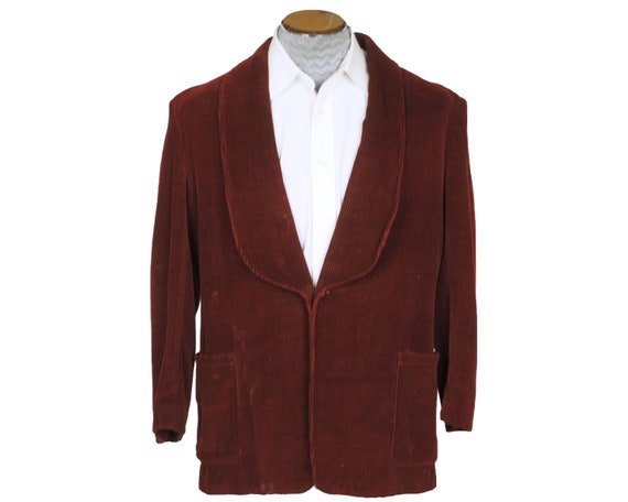 Vintage 1940s 50s Smoking Jacket Maroon Corduroy