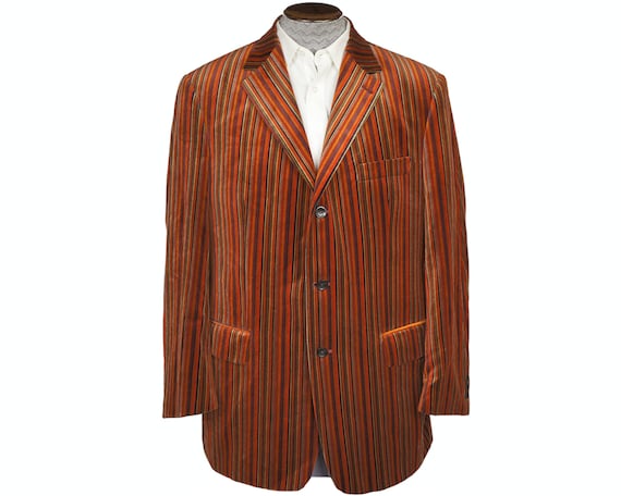 Vintage Mens Striped Velvet Jacket Blazer Sport Co