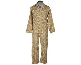 1950s Hadway Men/'s Vintage Flannel Pajamas Medallion 50s Design Print Made in Hong Kong New Old Stock Never Worn Mid Century Modern Classic
