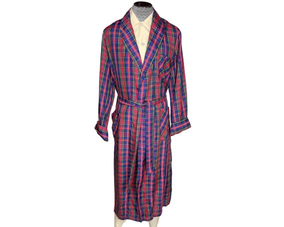 Vintage 1940s 50s Mens Dressing Gown Plaid Loungi… - image 1