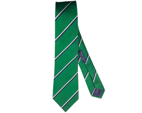 Vintage 1990s Ralph Lauren Purple Label Tie Kelly Green Silk Striped Necktie Etsy Canada