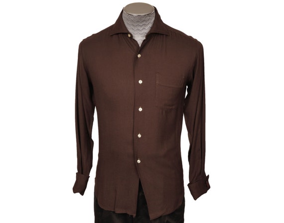 Vintage 1970s Mens Brown Wool Gabardine Shirt Lou Myles - Etsy
