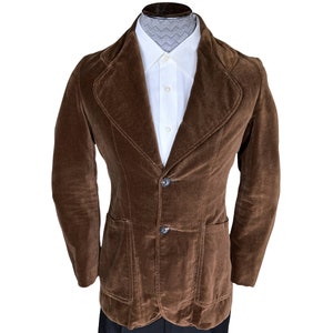 Vintage 1970s Mod Mens Blazer Brown Velvet Jacket Size S