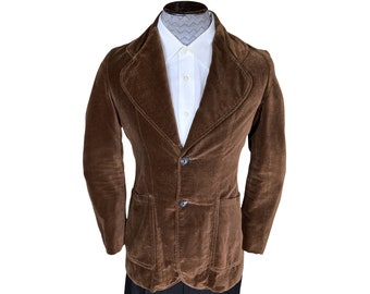 Vintage 1970s Mod Mens Blazer Brown Velvet Jacket Size S