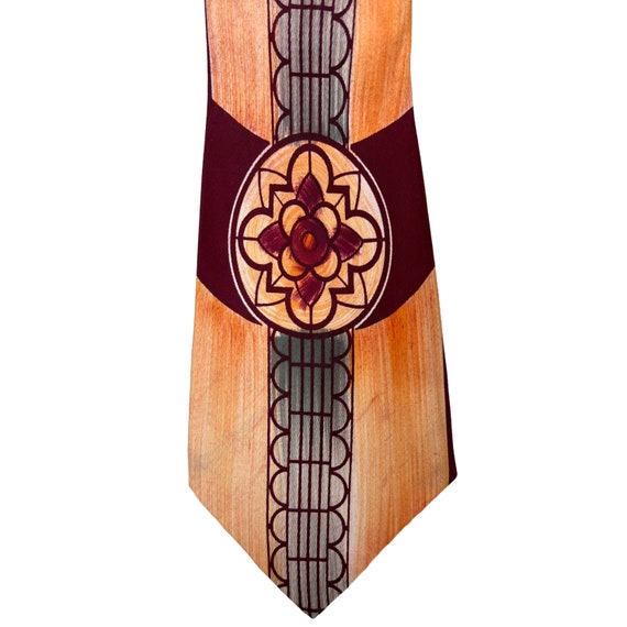 Vintage 1940s Hand Painted Tie Tulipe Handmade Ne… - image 2