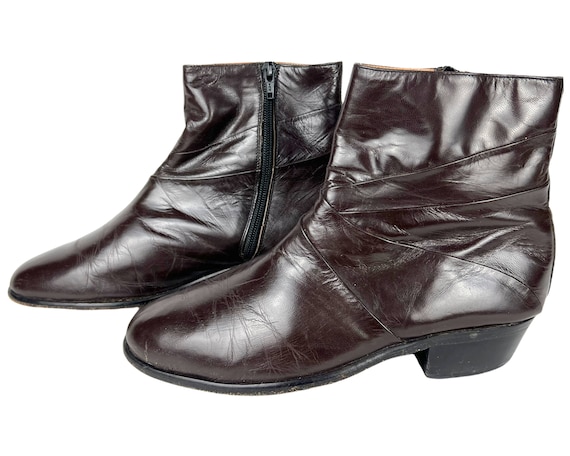 Vintage 1970s Mens Ankle Boots Brown Leather Pris… - image 1