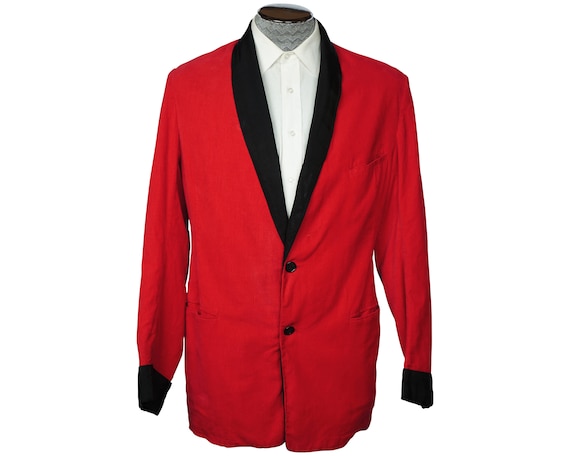 Vintage 50s Smoking Jacket by Caulfeild Red Cordur