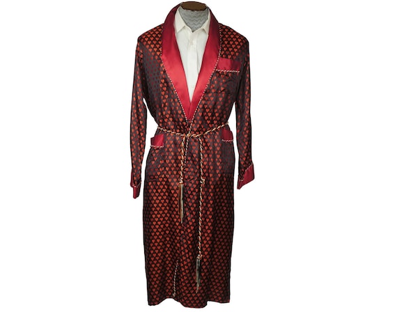 Vintage Mens Dressing Gown Woven Satin Robe with N