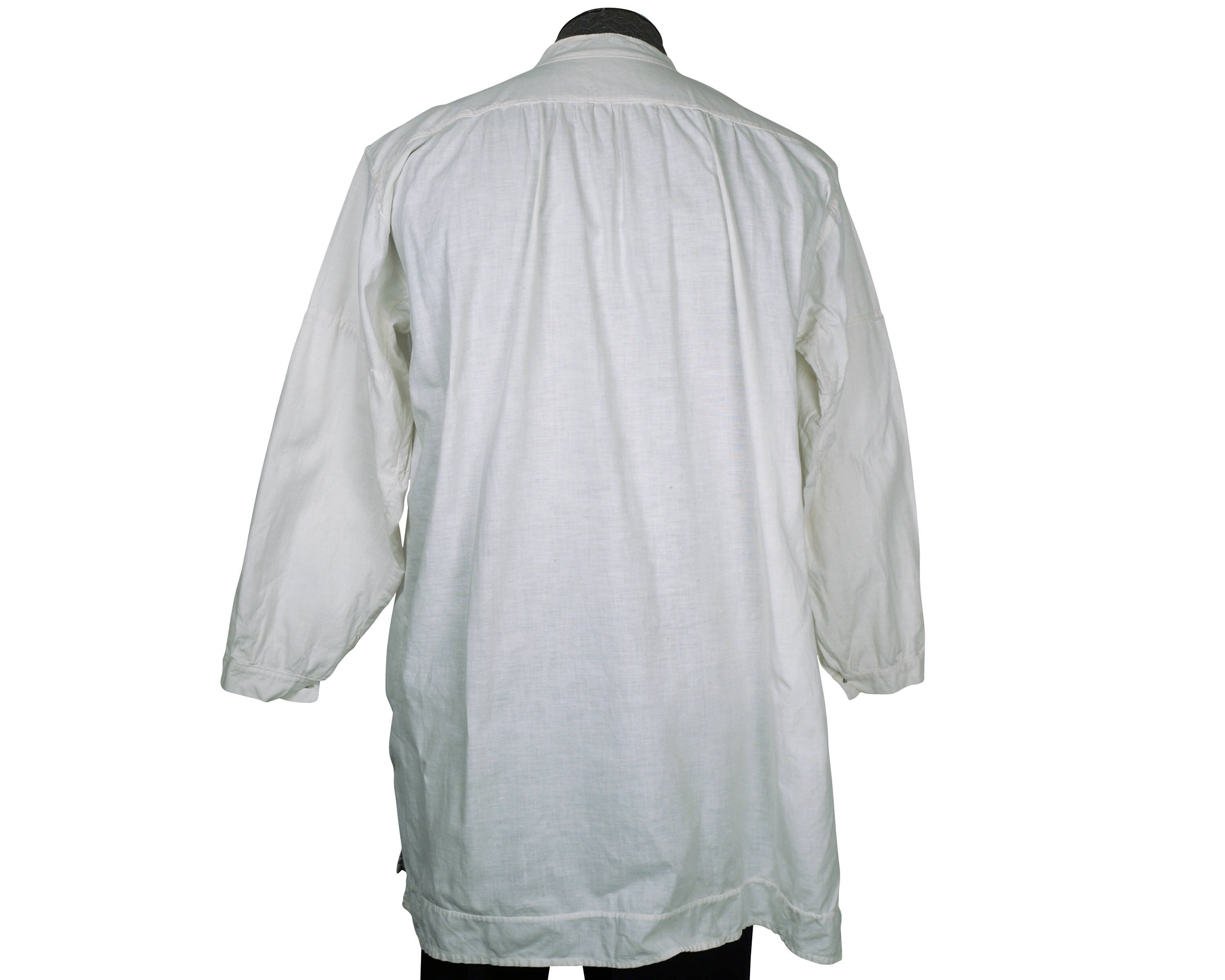 Antique Victorian Mens Shirt White Cotton Dorset Buttons M - VFG 
