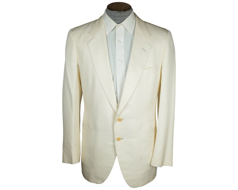 Vintage Mens Cream White Silk Dinner Jacket Switzerland Sz L