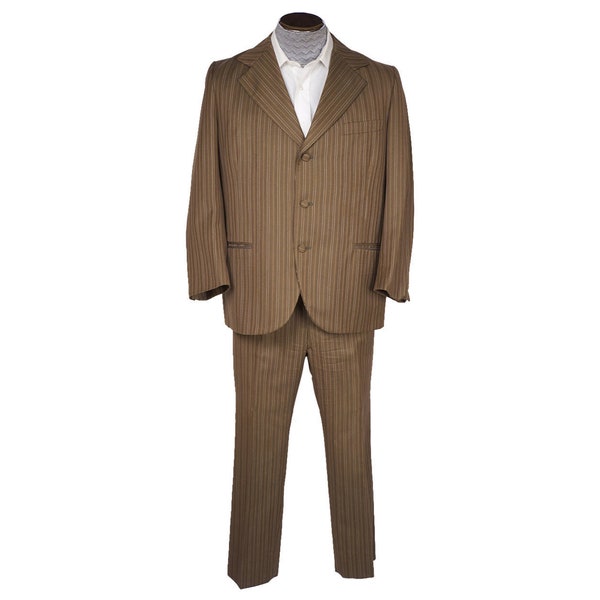 Vintage Mens Mod Pinstripe Shiny Suit 1960s British Invasion Era Size M - VFG