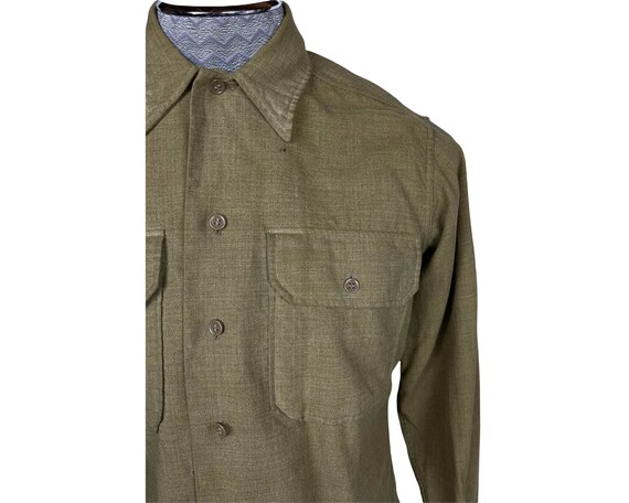 Antique WWI Shirt Green Wool with Bib Size M - image 6
