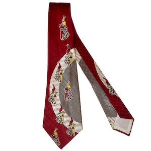 Vintage 1940s Swing Tie Printed Satin Rayon Necktie Peacock Pattern