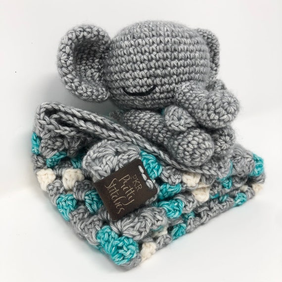 Elephant Baby Lovey Security Blanket Baby Comforter Crochet