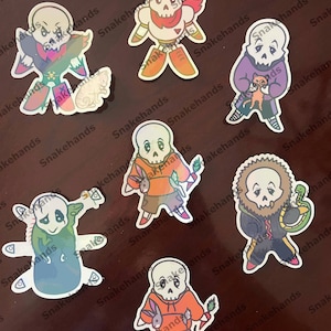Undertale multiverse AU chibi fanart handgemachte vinyl Papyrus und Gaster mit haustiere aufkleber wasserfest (holographisch abgebildet)