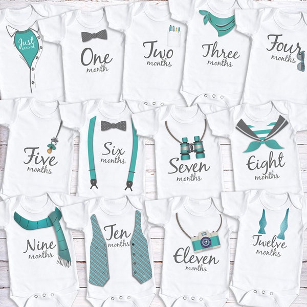 Baby Boy | Watch Me Grow Monthly Milestone Bodysuit Kit | Monthly Milestone | Photography Prop | Baby Shower Gift | Baby Announcement