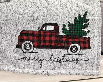 Plaid Sweater Fleece Blanket | Christmas Blanket | Monogram Fleece Blanket | Personalized Blanket | Buffalo Plaid Truck | Custom Throw