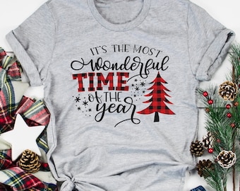 Most Wonderful Time Of The Year | Buffalo Plaid Shirt | Christmas Graphic Tee | Christmas Shirt | Farmhouse Christmas | Plaid Christmas