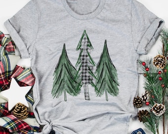 Christmas Trees Shirt | Buffalo Plaid Shirt | Christmas Graphic Tee | Christmas Shirt | Farmhouse Christmas | Plaid Christmas | Rustic Tee