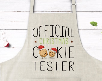 Christmas Apron | Cookie Crew Apron | Christmas Cookie Tester Apron | Official Cookie Tester Apron | Adjustable Apron | Apron with Pockets