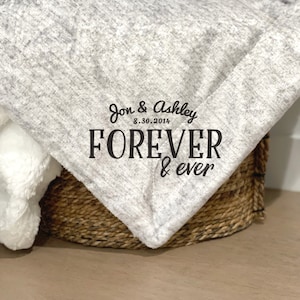 Personalized Monogrammed Sherpa Throw Blanket Gift Ideas for Couples Personalized Wedding Gifts Married Forever & Ever Anniversary image 1