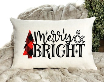 Merry & Bright Christmas Decor | Christmas Pillows | Christmas Decorations | Buffalo Plaid | Christmas Throw Pillow | Christmas Pillow Cover