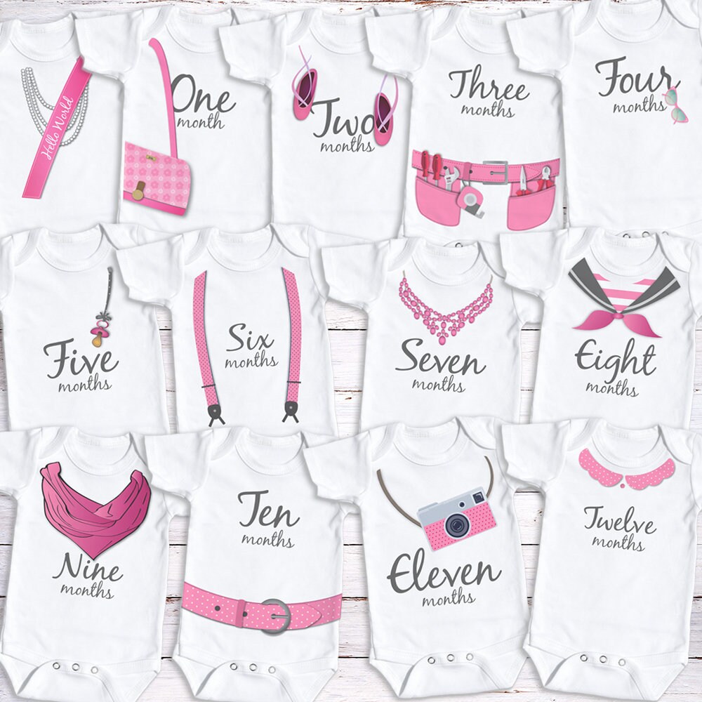 Milestone Onesies Girl Monthly Milestone Bodysuits Baby Week Year
