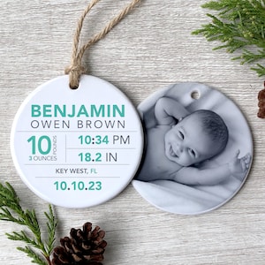 New Baby Stats Ornament | First Christmas Ornament | Birth Stats | Baby Boy Ornament | Baby Girl Ornament | Christmas 2023 | Baby Keepsake