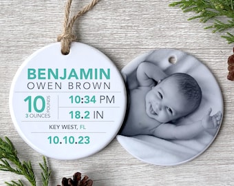 New Baby Stats Ornament | First Christmas Ornament | Birth Stats | Baby Boy Ornament | Baby Girl Ornament | Christmas 2023 | Baby Keepsake