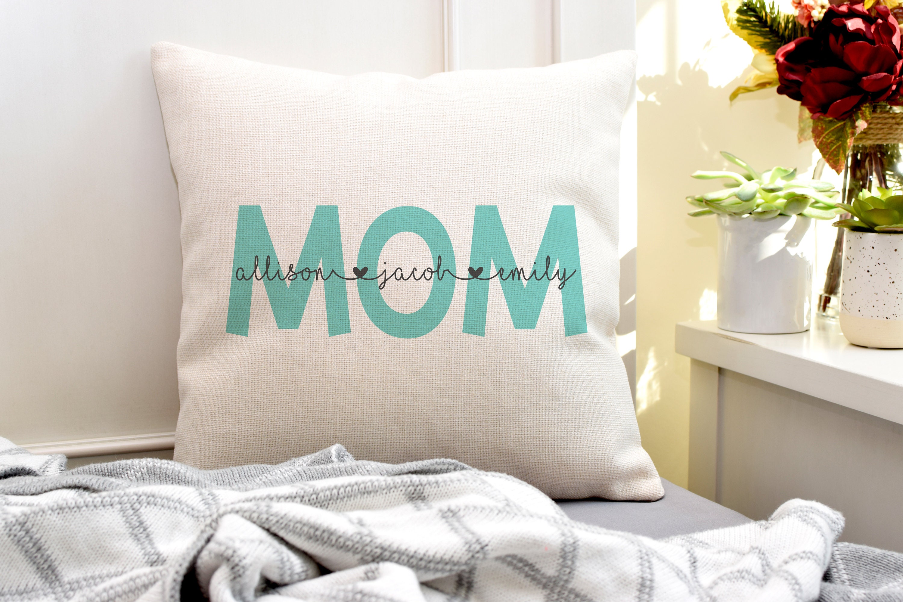 Mom Pillow Mom Pillow With Kids Names Personalized Pillow Etsy