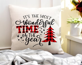 Most Wonderful Time of the Year Christmas Decor | Christmas Pillows | Christmas Decorations | Buffalo Plaid | Christmas Throw Pillow