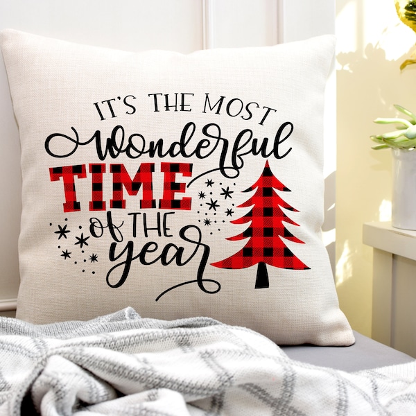 Most Wonderful Time of the Year Christmas Decor | Christmas Pillows | Christmas Decorations | Buffalo Plaid | Christmas Throw Pillow