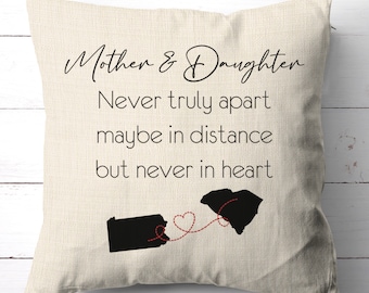 Mother and Daughter Pillow | Mother and Son | Distance Gift | Mother's Day Gift | Connecting States | Personalized Mothers Day | Gift