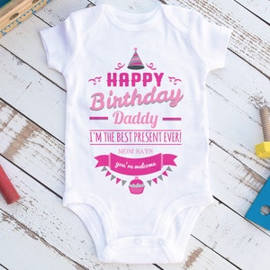 Happy Birthday Daddy Birthday Present Gift For Dad Happy Birthday Gift for Him Birthday Shirt Baby Bodysuit Funny Dad Gift Pink