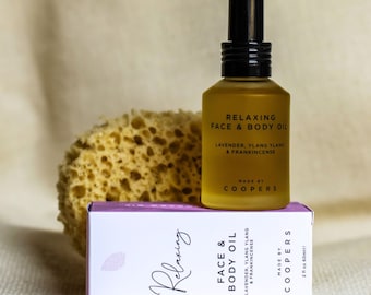 Relaxing Face & Body Oil, Cold Pressed Plant Oils with Lavender, Frankincense and Ylang Ylang Essential Oils 60ml | Massage Oil