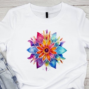 Mandala Shirt, Colorful Mandala Shirt, Cute Spring Shirt, Flower Shirt, Sacred Geometry Shirt, Yoga Shirt, Meditation Shirt, Spiritual