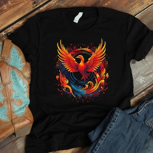Fire Phoenix Shirt | Red Phoenix Rising Tee | Mythical Creature Design | Unisex Fire Bird T-Shirt | Fantastic Phoenix Apparel