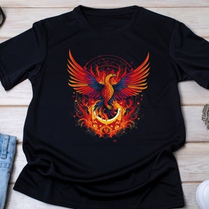 Phoenix Brid T-shirt for Men & Women, Bird Lover gift, Phoenix Rising Mythological Shirt, Colorful Phoenix Art