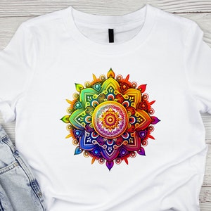Mandala Shirt, Colorful Mandala Shirt, Cute Spring Shirt, Flower Shirt, Sacred Geometry Shirt, Yoga Shirt, Meditation Shirt, Spiritual
